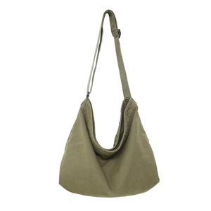 Olive green washed canvas crossbody bag with adjustable strap and large capacity