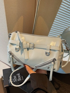 Women Minimalist PU Leather Shoulder Bag Solid Color Belt Buckle Decor Crossbody Bag Elegant Underarm Bag For Daily Use