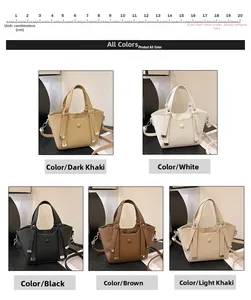 Comparaison détaillée de cinq couleurs: kaki, blanc, noir, café, et sac seau kaki clair de mode