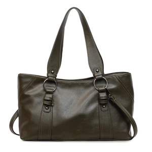 Vintage olive green soft leather tote bag with large capacity and double handles