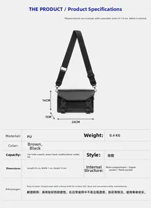 Detail view of black PU leather crossbody bag dimensions 24x7x14cm and internal structure