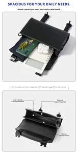 Internal structure of black shoulder bag showing compartments for gadgets and accessories