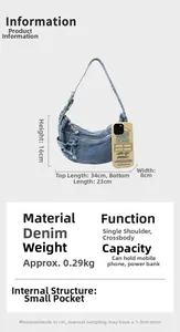Spécifications de taille détaillées pour le sac croissant en jean avec mesures
