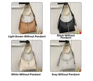 Minimalist faux leather shoulder bags in four colors with rivet trim and buckle straps