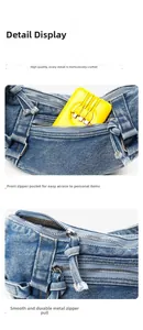 Détails du sac à bandoulière en denim bleu vintage avec texture et zips métalliques