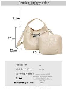 Size chart for chic PU leather bucket bag with dimensions of 23cm by 22cm by 12cm