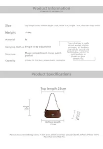 Detailed size chart for the PU leather underarm bag with full dimensions and structure