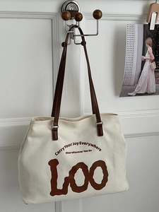 Sac fourre-tout en toile avec anses cuir et slogan pour bureau et quotidien