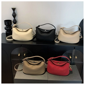 Lindy style leather bags in five colors showing premium litchi grain texture and metal clasps