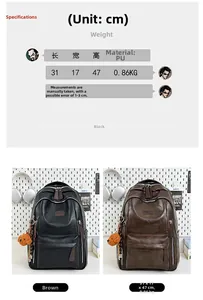 Detailed size specifications of the vintage PU leather backpack in black and brown colors