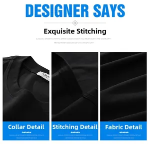 Detail of round neck and clean stitching on a heavy black cotton oversized T-shirt