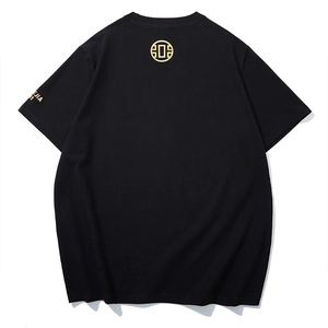 T-shirt noir en coton pour homme avec motif tête de cheval doré et strass brillants