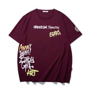 Men Plus Size Graffiti Letter Printed T-Shirt Cotton Blend Loose Short Sleeve Round Neck Streetwear Summer Casual Top