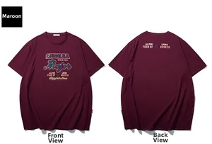 Front and back views of jujube red T-shirt featuring retro vintage letter printing