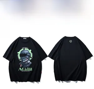 Front and back detail of black oversized cotton t-shirt with street style luminous graphic