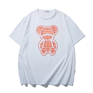 Men Plus Size T-Shirt 95% Cotton Breathable Artistic Bear Graphic Printed Short Sleeve Tee Streetwear Casual Loose Top