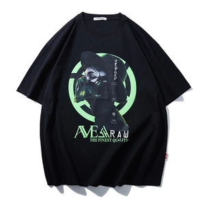 Cyberpunk Luminous Mask Print Men Plus Size T-shirt Oversized Cotton Blend Short Sleeve Streetwear Hip Hop Casual Loose Top