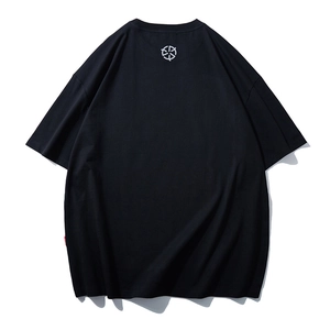 Loose fit black skull print drop shoulder cotton T-shirt for men with back logo detail