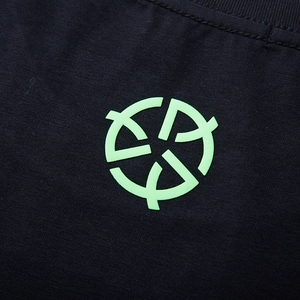 Black oversized T-shirt with luminous green geometric logo on heavy knit fabric