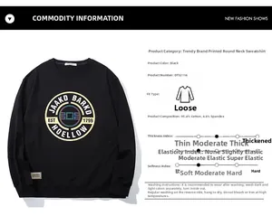 Detail view of cotton sweatshirt fabric composition and size specifications for men