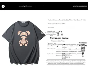 Détail de la composition du tissu en coton et de l'imprimé ours pour t-shirt oversize