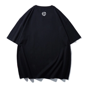 Oversized black cotton T-shirt featuring back logo print and dropped shoulder streetwear fit