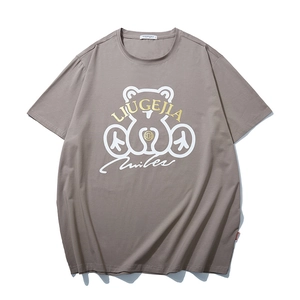 Men Plus Size Cotton T-Shirt Oversized Loose Fit Short Sleeve Tee With Cartoon Bear Letter Print Streetwear Casual Summer Top