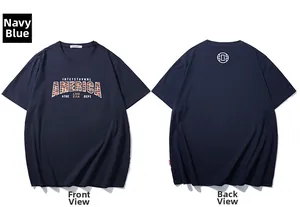 T-shirt bleu marine en coton avec imprimé America tigre et logo géométrique blanc au dos