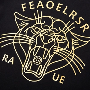 Men's black sweatshirt with minimalist gold roaring leopard graphic and letter print