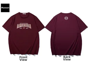 Vues avant et arrière d'un t-shirt bordeaux avec graphique America et motif tigre