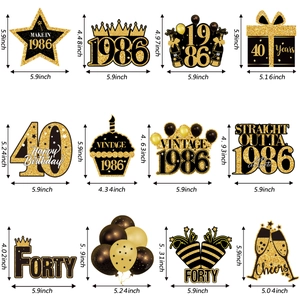 12-piece black and gold 40th birthday hanging decorations with vintage 1986 theme
