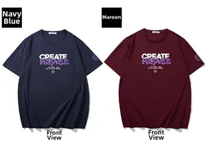 Front view of navy and maroon cotton T-shirts with CREATE MIRACLE letter print