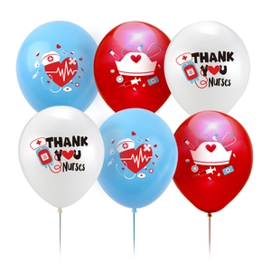 Nurse Appreciation balloons set in red blue and white with medical icons for party decor
