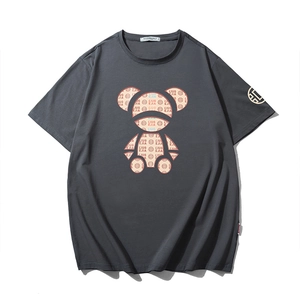 T-Shirt Décontracté en Mélange de Coton pour Hommes Grande Taille Ample Manches Courtes Imprimé Ours de Dessin Animé Col Rond