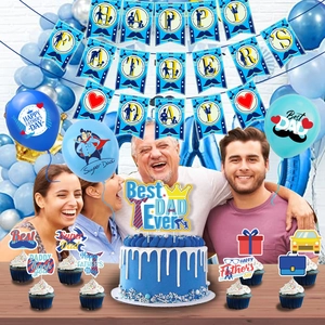 Vatertag Party Deko Set mit Happy Father's Day Banner und blauen Luftballons