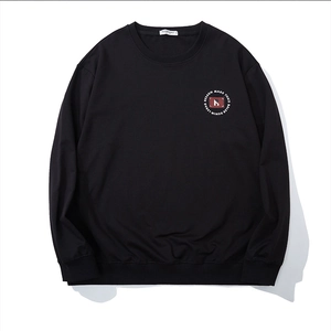 Classic black crewneck sweatshirt with embroidered chest logo and ribbed cuffs