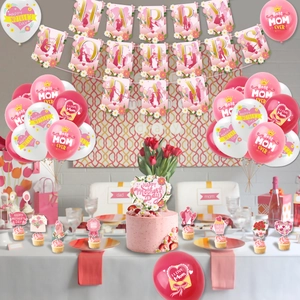 Kit déco Fête des Mères avec bannières HAPPY MOTHER'S DAY, ballons et cake toppers