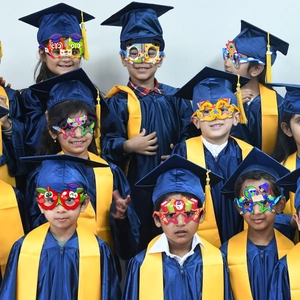 Kids kindergarten graduation paper glasses props featuring cartoon designs for party photos