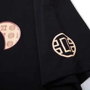 T-shirt noir oversize en coton avec motif ours métallique et logo circulaire imprimé