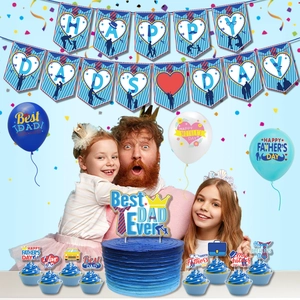 Vatertags-Party-Set mit blauen Ballons, Bannern und dekorativen Kuchendeckeln für die Feier