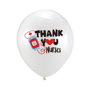 White latex nurse appreciation balloon with THANK YOU Nurses text and medical icons