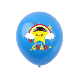 Ballon de graduation bleu en latex avec arc-en-ciel et congrats GRAD pour décoration