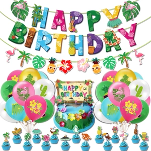 Set Decorazioni Festa Tropicale Hawaii Fenicottero Banner Compleanno Cake Topper Palloncini in Lattice Forniture Festa Luau