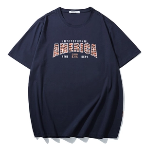 T-Shirt en Coton Grande Taille pour Hommes Imprimé Lettres Tigrées America Décontracté Manches Courtes Été Streetwear
