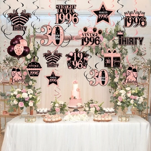 Rose gold and black 30th birthday hanging swirls for 1996 vintage party decorations