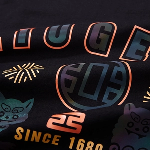 Oversized black cotton T-shirt with reflective double lion print and huge lettering