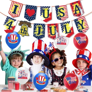 USA Independence Day party decoration set with flags, balloons and patriotic accessories
