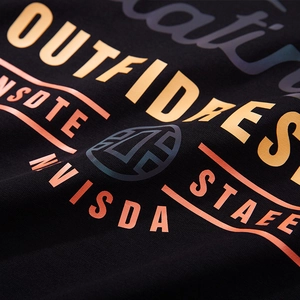 Men's oversized black cotton T-shirt featuring vibrant gradient graphic letter prints