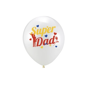 Weißer Vatertagsballon mit Super Dad Aufschrift und festlichen Grafiken in Rot und Gelb