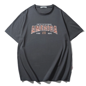 T-shirt homme gris foncé surdimensionné avec imprimé tigre America et col rond